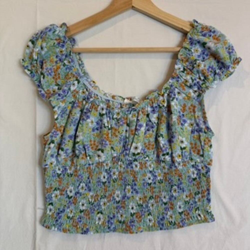 Cottage Core Crop Top Women Lg Floral Tie‎ Smock Milk Maid Feminine Prairie Mine